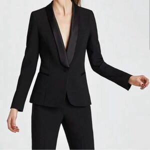 Zara Black Tuxedo Blazer with Satin Shawl Collar